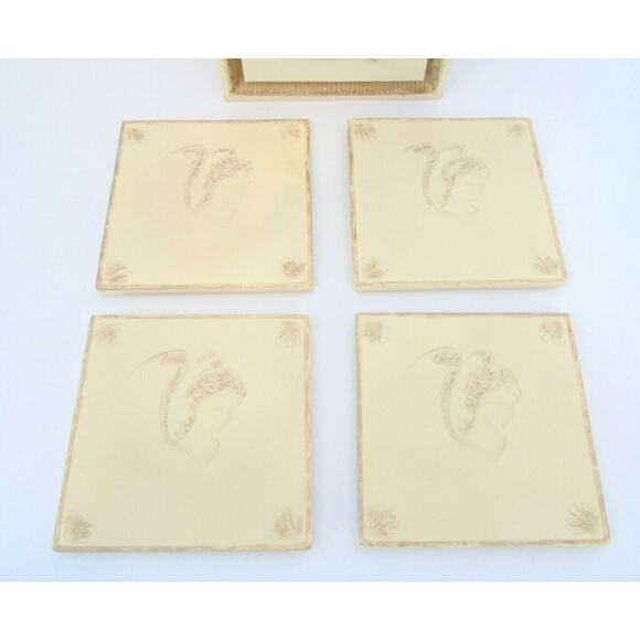 Angelic Coasters In Trinket Box In 3-D Praying Angel Lid Resin Box Set 4 - Picture 5 of 7